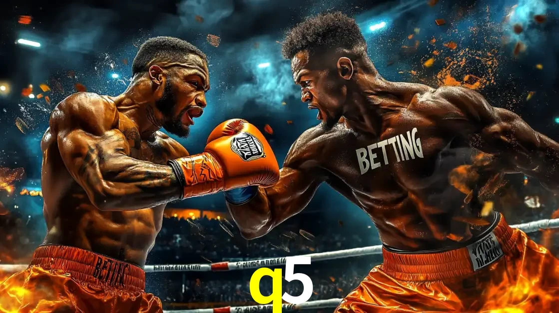 Dois boxeadores em uma luta intensa e explosiva, representando a adrenalina e as oportunidades de apostas em esportes de combate disponíveis na plataforma q5.