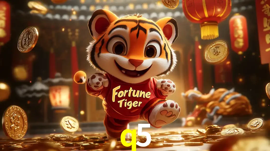 O alegre personagem do Fortune Tiger correndo sobre um caminho de moedas de ouro, simbolizando os grandes prêmios e a diversão do popular jogo de slot do q5.