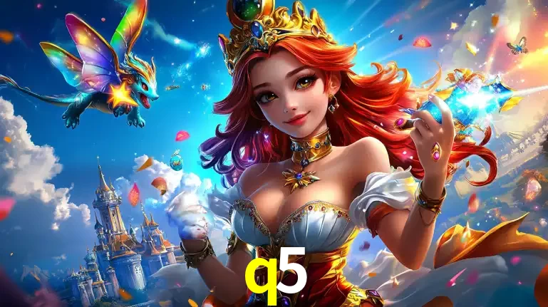 A princesa de um reino de fantasia mágico, com seu pequeno dragão, apresentando um mundo de prêmios encantados nos jogos de caça-níqueis do cassino q5.